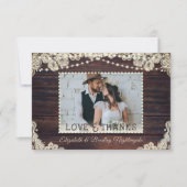 Rustiek Hout Ivoor Kant Lights 2 Foto's Bruiloft Bedankkaart (Voorkant)
