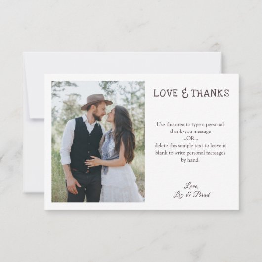 Rustiek Hout Ivoor Kant Lights 2 Foto's Bruiloft Bedankkaart (Achterkant)