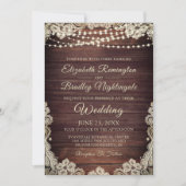 Rustiek Hout Ivoor Kant String Lights Bruiloft Inv Kaart (Voorkant)