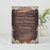 Rustiek Hout Ivoor Kant String Lights Bruiloft Inv Kaart (Staand voorkant)