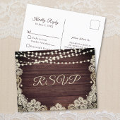 Rustiek Hout Ivoor Kant String Lights Bruiloft RSV Uitnodiging Briefkaart