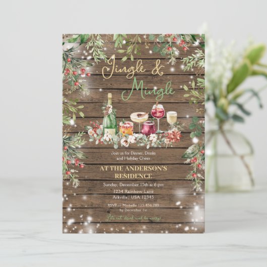 Rustiek Hout Jingle & Mingle Kerstdiner Kaart (Staand voorkant)