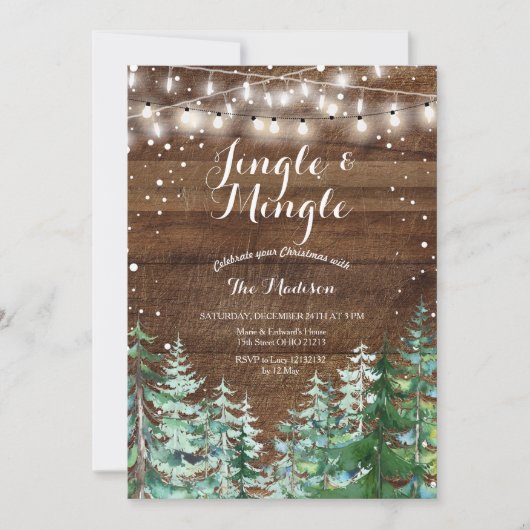 Rustiek Hout Jingle & Mingle Kerstfeest Kaart (Voorkant)