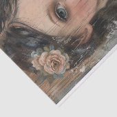 Rustiek Hout, Jong Meisje, Bloem in Haar Decoupage Tissuepapier (Detail)