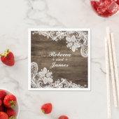 Rustiek Hout &  Kant Bruiloft Gepersonaliseerd Servetten (Insitu)