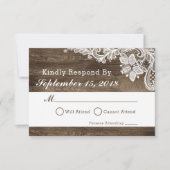 Rustiek Hout &  Kant Bruiloft Uitnodiging RSVP (Voorkant)