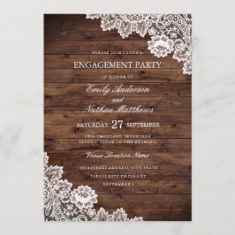 Rustiek Hout  Kant Bruiloft Verlovingsfeest Kaart