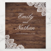 Rustiek Hout  Kant Bruiloft Wijn Label Etiket (Enkel label)