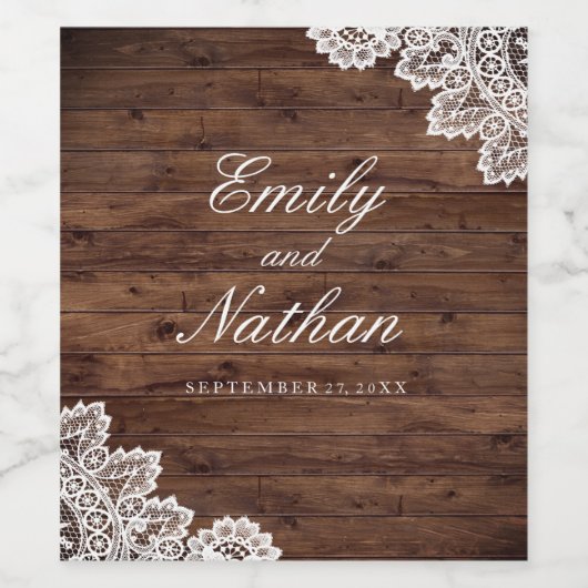 Rustiek Hout  Kant Bruiloft Wijn Label Wijn Etiket (Enkel label)