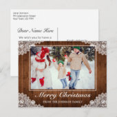 Rustiek hout & kant foto Vrolijk kerstfeest groet Aankondigingskaart (Voorkant / Achterkant)