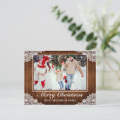 Rustiek hout & kant foto Vrolijk kerstfeest groet Aankondigingskaart (Staand voorkant)