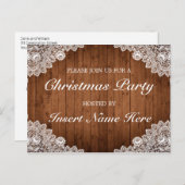 Rustiek Hout & Kant Kerst Uitnodiging Briefkaart (Voorkant / Achterkant)