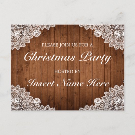 Rustiek Hout & Kant Kerst Uitnodiging Briefkaart (Voorkant)