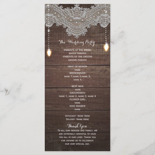 Rustiek Hout &  Kant & Lichten Programma Rack Programmakaart (Achterkant)