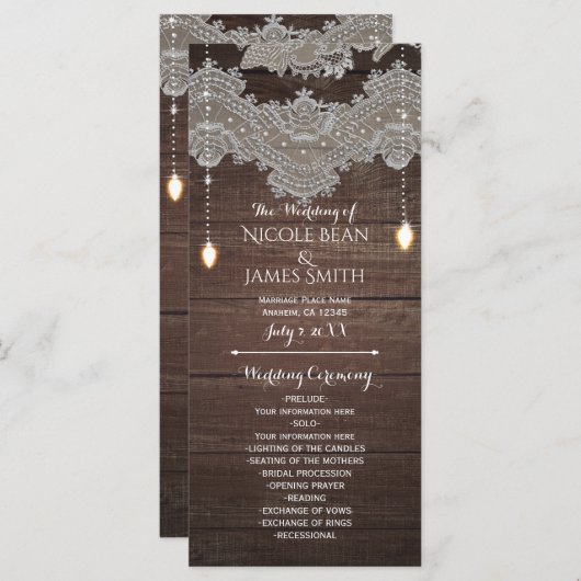 Rustiek Hout &  Kant & Lichten Programma Rack Programmakaart (Voorkant / Achterkant)