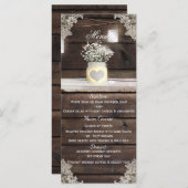 Rustiek Hout, Kant & Mason Jars Schuur Bruiloft Me Menu (Voorkant / Achterkant)