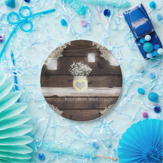 Rustiek Hout, Kant & Mason Jars Schuur Elegant Par Papieren Bordje (Feest)