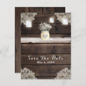 Rustiek hout, kant & metselwerk emmers schuur save aankondigingskaart (Voorkant / Achterkant)