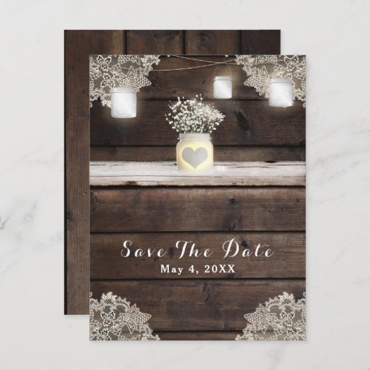 Rustiek hout, kant & metselwerk emmers schuur save aankondigingskaart (Voorkant / Achterkant)