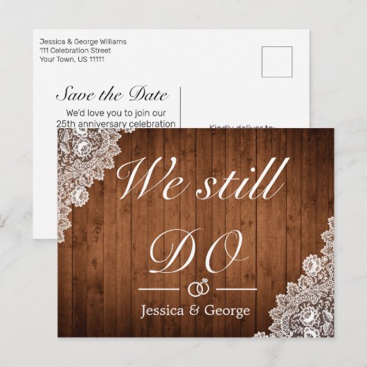 Rustiek hout & kant nog steeds Jubileum invitatie  Aankondigingskaart (Voorkant / Achterkant)