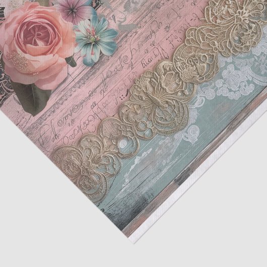 Rustiek hout, Kant, Pastel Bloemen Decoupage Tissuepapier (Detail)