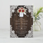 Rustiek Hout Kant Rode Rose Baby's Breath Wedding Kaart (Staand voorkant)