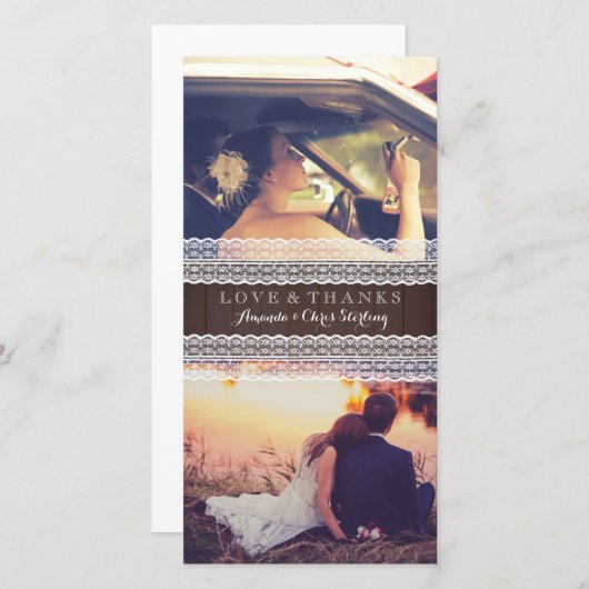 Rustiek Hout & Kant Trouwfoto Dank u Bedankkaart (Voorkant / Achterkant)