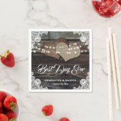 Rustiek hout kant twee jute harten bruiloft servet (Insitu)