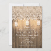 Rustiek Hout Kant & Verlichte Mason Jars bruiloft Kaart (Voorkant)