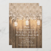 Rustiek Hout Kant & Verlichte Mason Jars bruiloft Kaart (Voorkant / Achterkant)