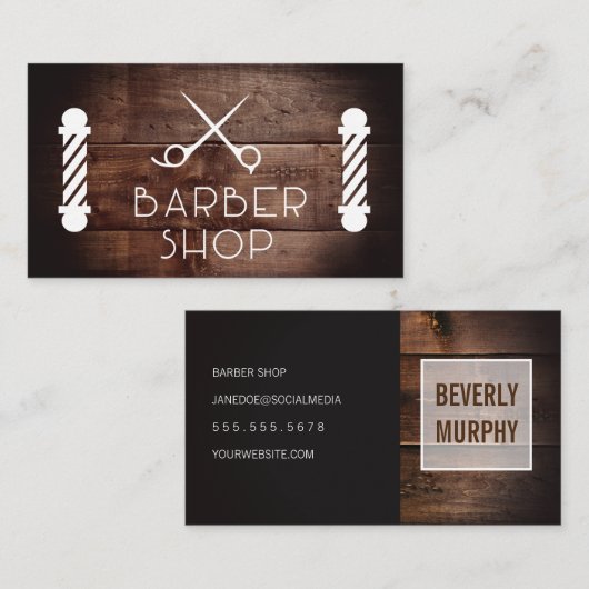rustiek hout | kapperszaak | Barber Pole and Shear Visitekaartje (Voorkant / Achterkant)