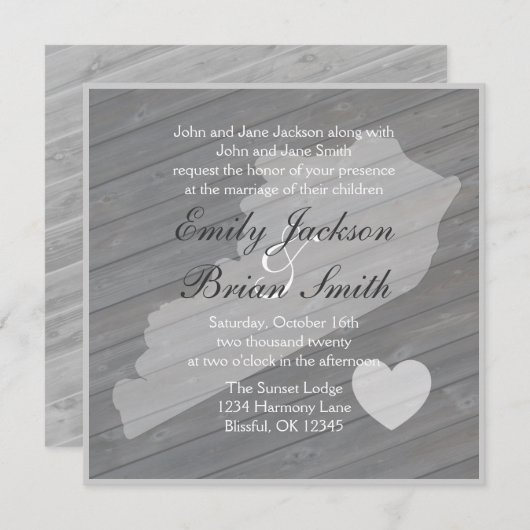 Rustiek hout Kentucky grijs bruiloft uitnodigingen (Voorkant / Achterkant)