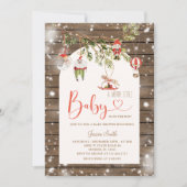Rustiek hout kerst een vrolijk klein Baby shower Kaart (Voorkant)