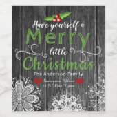 Rustiek hout | Kerst Mistletoe & Sneeuwvlokken Wijn Etiket (Enkel label)