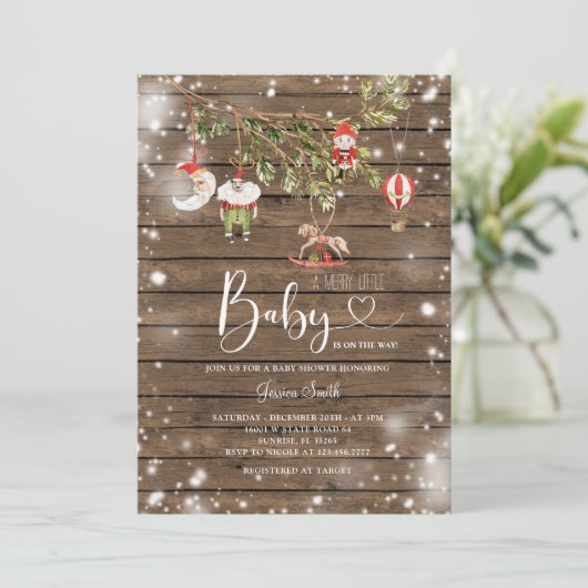 Rustiek hout kerst ornament vakantie feest kaart (Staand voorkant)