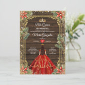 Rustiek Hout Kerst Rood Prinses Mis Quince Kaart (Staand voorkant)