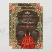 Rustiek Hout Kerst Rood Prinses Mis Quince Kaart (Voorkant / Achterkant)