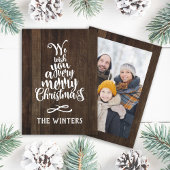 Rustiek hout kerstboom belettering foto feestdagenkaart