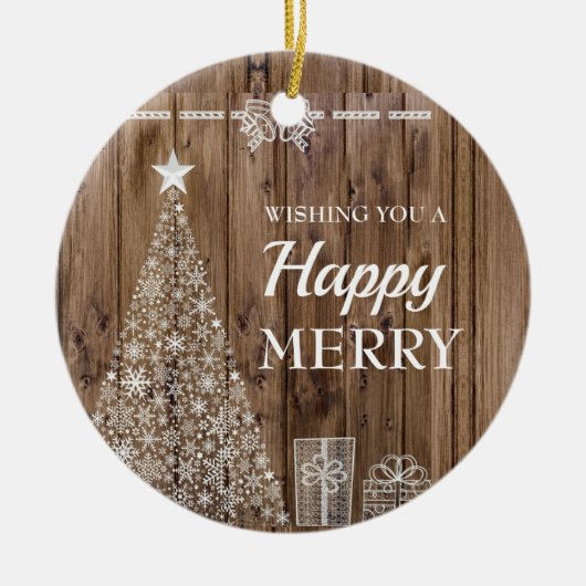 Rustiek hout kerstboom vakantie seizoen keramisch ornament (Voorkant)