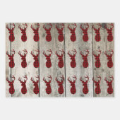 Rustiek Hout Kersthert beer Rode Buffel Check Inpakpapier Vel (Voorkant 3)