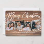 Rustiek Hout Kerstmis 5 Foto String Lichten Feestdagenkaart (Voorkant)