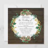 Rustiek Hout Kerstmis Pine Cone Greenery Wedding Kaart (Voorkant)