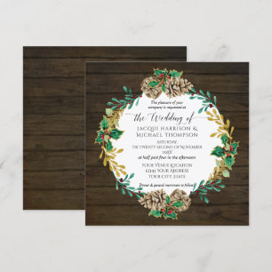 Rustiek Hout Kerstmis Pine Cone Greenery Wedding Kaart