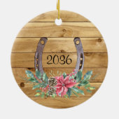 Rustiek Hout Kerstpaard Foto gepersonaliseerd Keramisch Ornament (Achterkant)