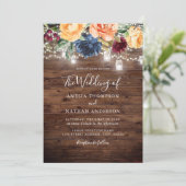 Rustiek Hout Kleur Bloemen Lichten Trouwen Kaart (Staand voorkant)