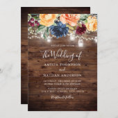 Rustiek Hout Kleur Bloemen Lichten Trouwen Kaart (Voorkant / Achterkant)