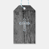 Rustiek hout kruis doop dank u foto cadeaulabel (Achterkant)