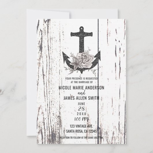 Rustiek Hout Kust Strand Anker Wedding Kaart (Voorkant)