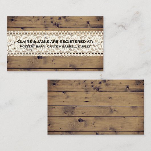 Rustiek Hout  Lace Wedding Registry Insert Informatiekaartje (Voorkant / Achterkant)
