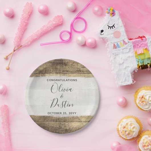 Rustiek Hout Land Boerderij Bruiloft Papieren Bordje (Feest)